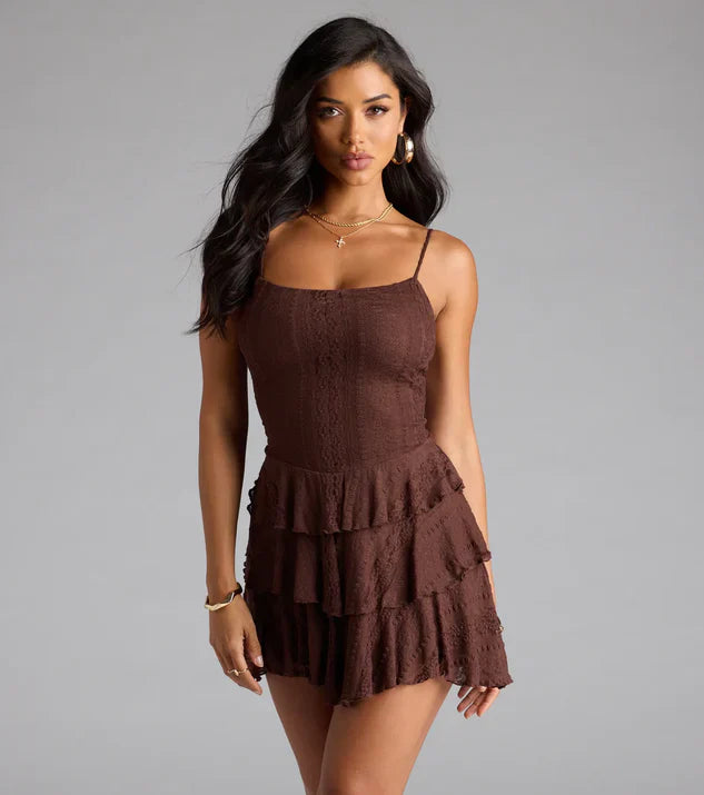 Like A Daydream Lace Ruffle Skater Dress