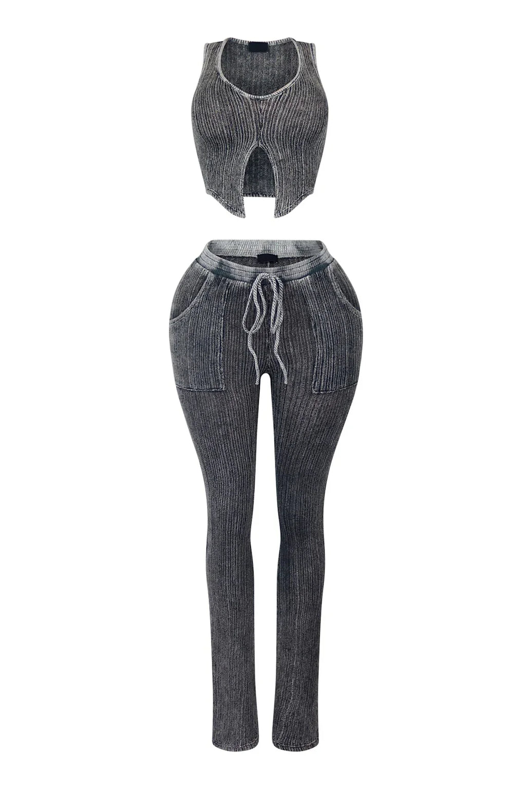 Twin Flame Ribbed Knit Tank Top & Pants SET