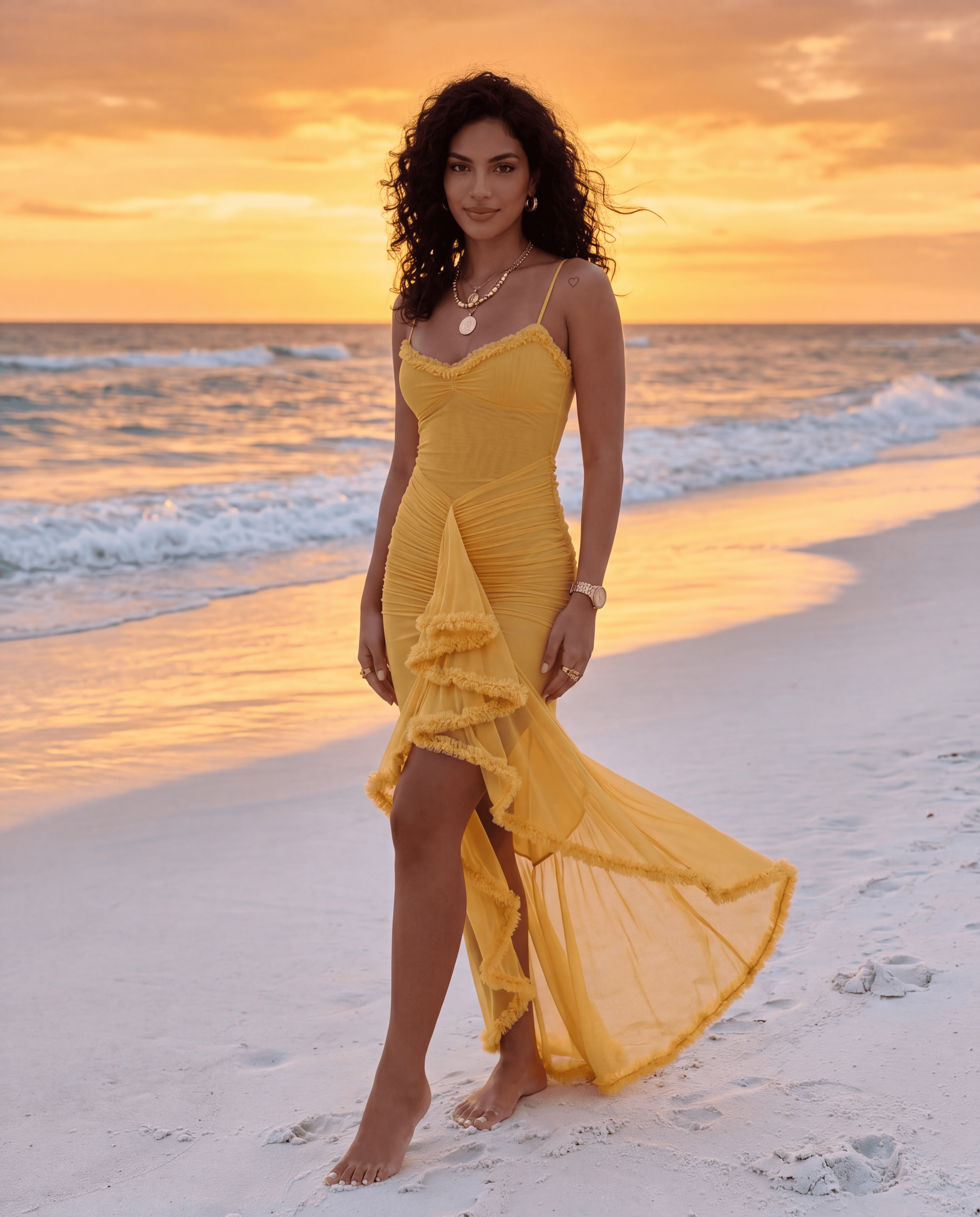 Sunshine Ruffle Mesh Maxi Dress - Yellow