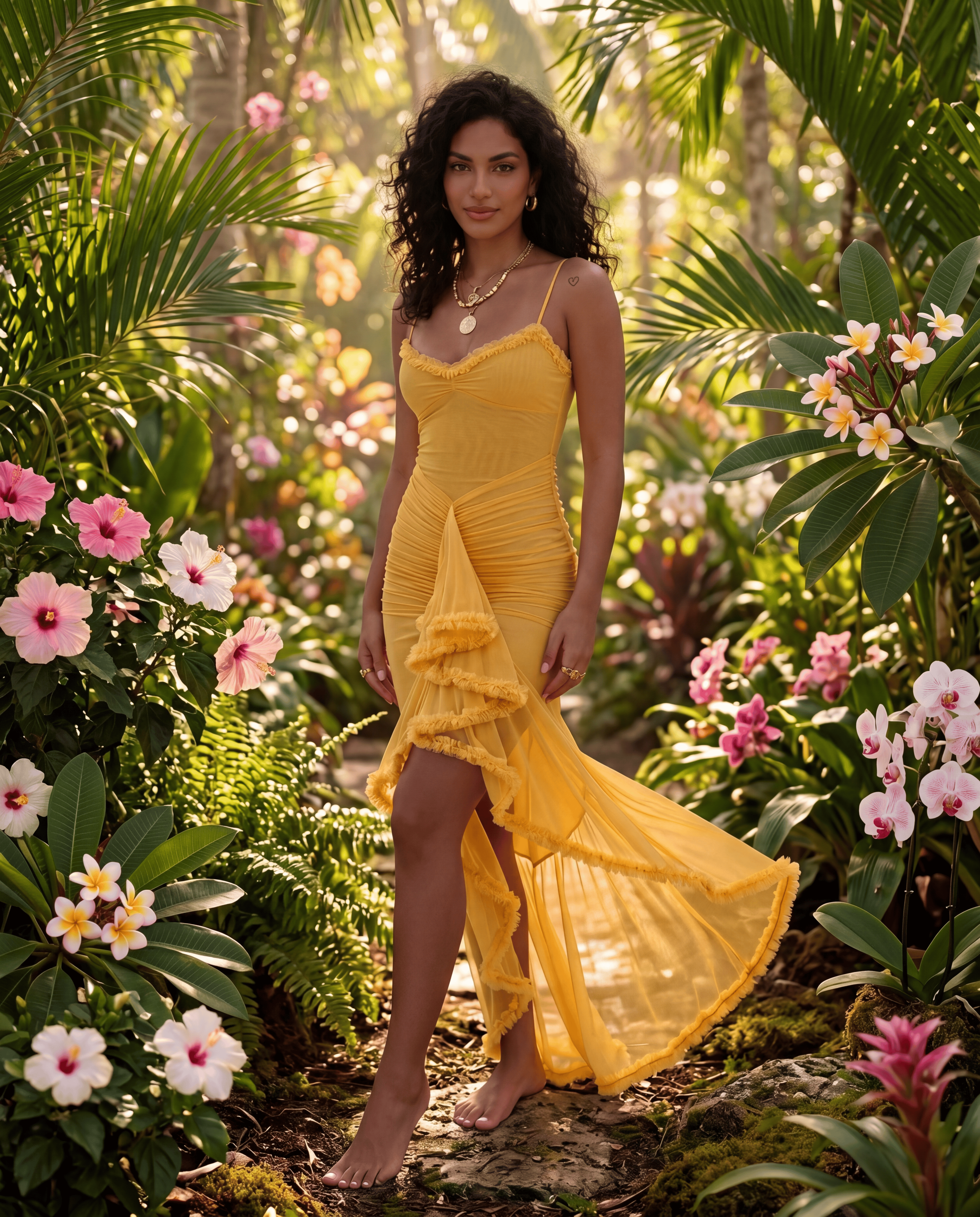 Sunshine Ruffle Mesh Maxi Dress - Yellow